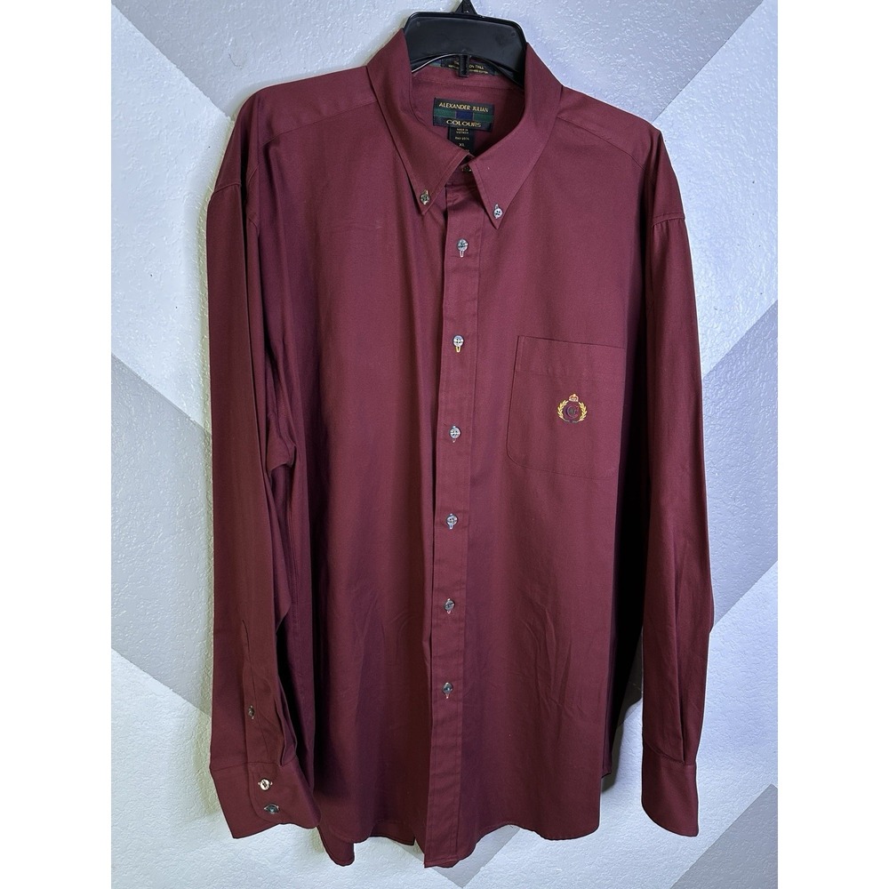 Alexander Julian Colours Long Sleeve Dress Shirt Burgundy Thomaston Twill XL